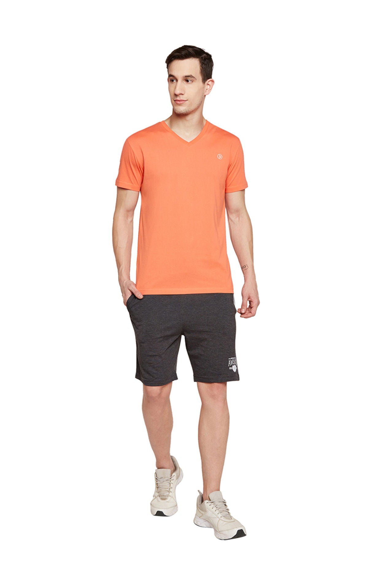 Bodyactive Men Orange Cotton V-Neck T-Shirt-TS13-ORANGE