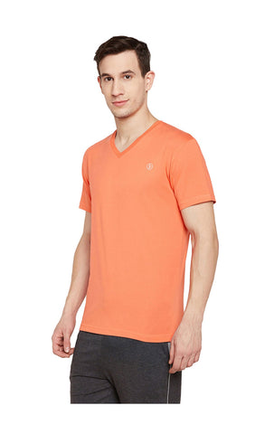 Bodyactive Men Orange Cotton V-Neck T-Shirt-TS13-ORANGE