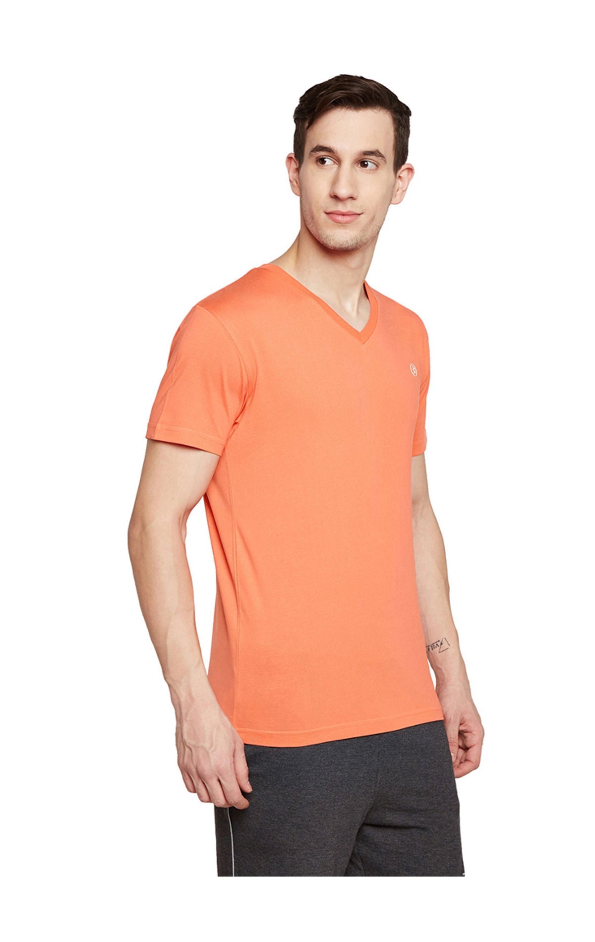 Bodyactive Men Orange Cotton V-Neck T-Shirt-TS13-ORANGE