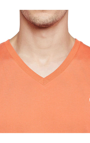 Bodyactive Men Orange Cotton V-Neck T-Shirt-TS13-ORANGE