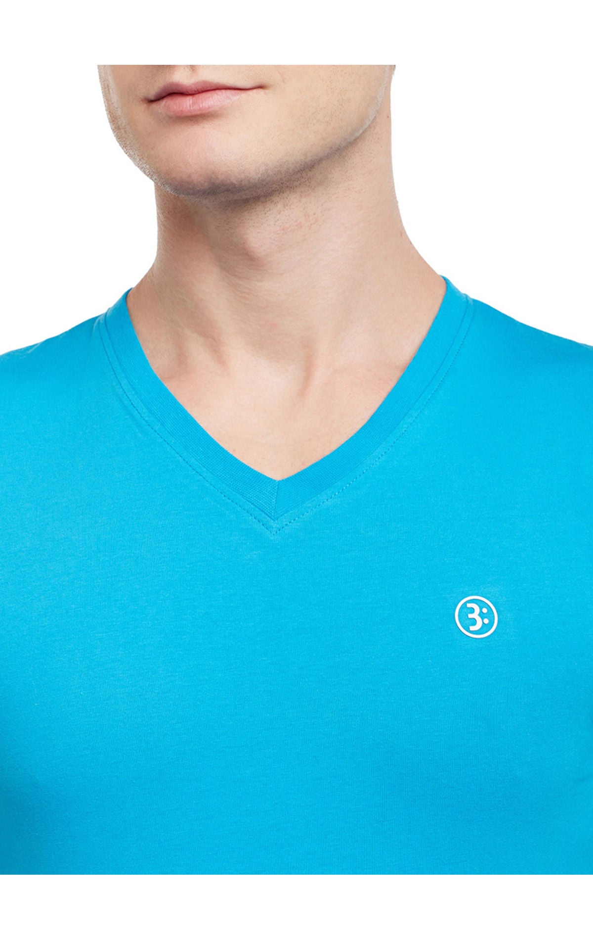 Bodyactive Men Turquoise Cotton V-Neck T-Shirt-TS13-RBLU