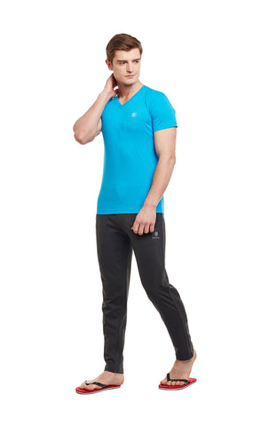 Bodyactive Men Turquoise Cotton V-Neck T-Shirt-TS13-RBLU