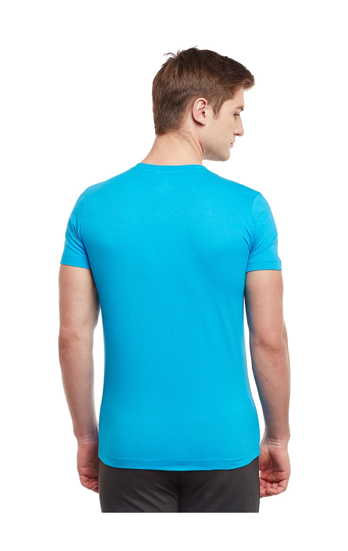 Bodyactive Men Turquoise Cotton V-Neck T-Shirt-TS13-RBLU