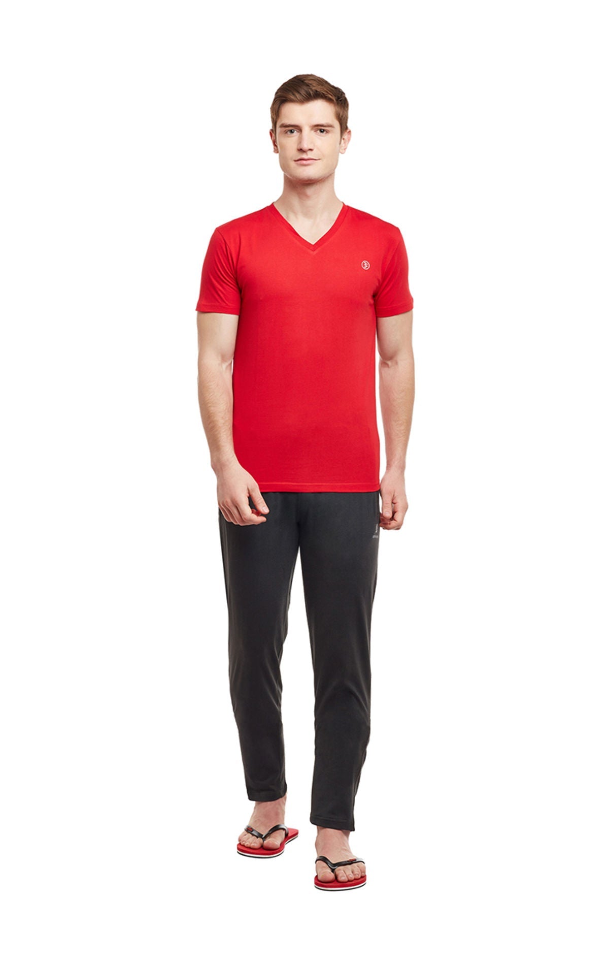 Bodyactive Men Red Cotton V-Neck T-Shirt-TS13-RED