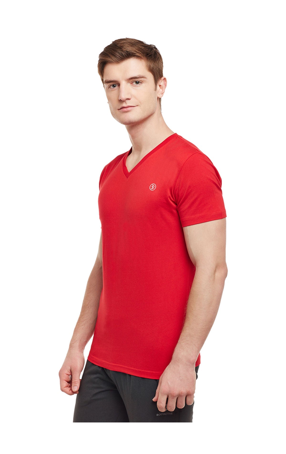 Bodyactive Men Red Cotton V-Neck T-Shirt-TS13-RED