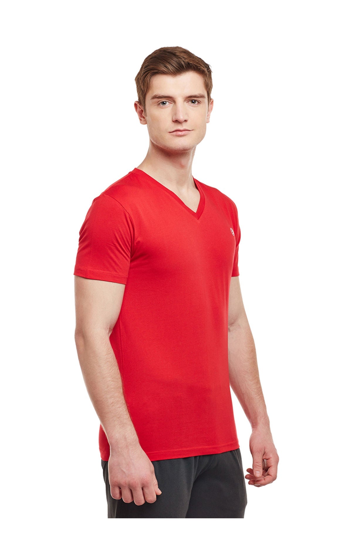 Bodyactive Men Red Cotton V-Neck T-Shirt-TS13-RED