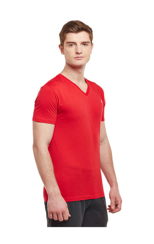 Bodyactive Men Red Cotton V-Neck T-Shirt-TS13-RED