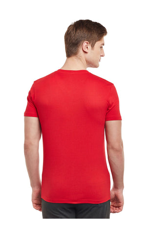 Bodyactive Men Red Cotton V-Neck T-Shirt-TS13-RED