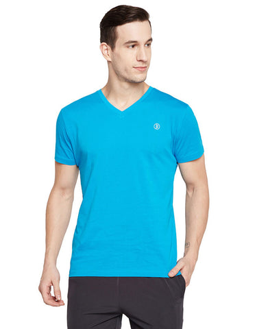 Bodyactive Men Teal Cotton V-Neck T-Shirt-TS13-TEAL