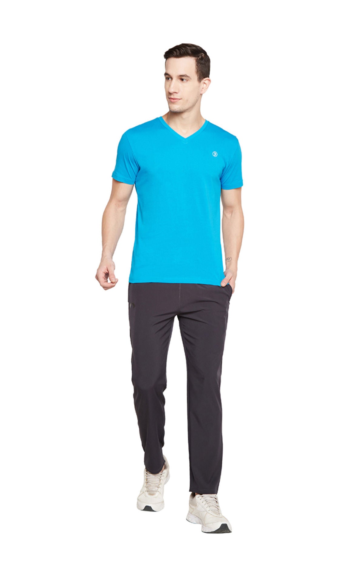 Bodyactive Men Teal Cotton V-Neck T-Shirt-TS13-TEAL