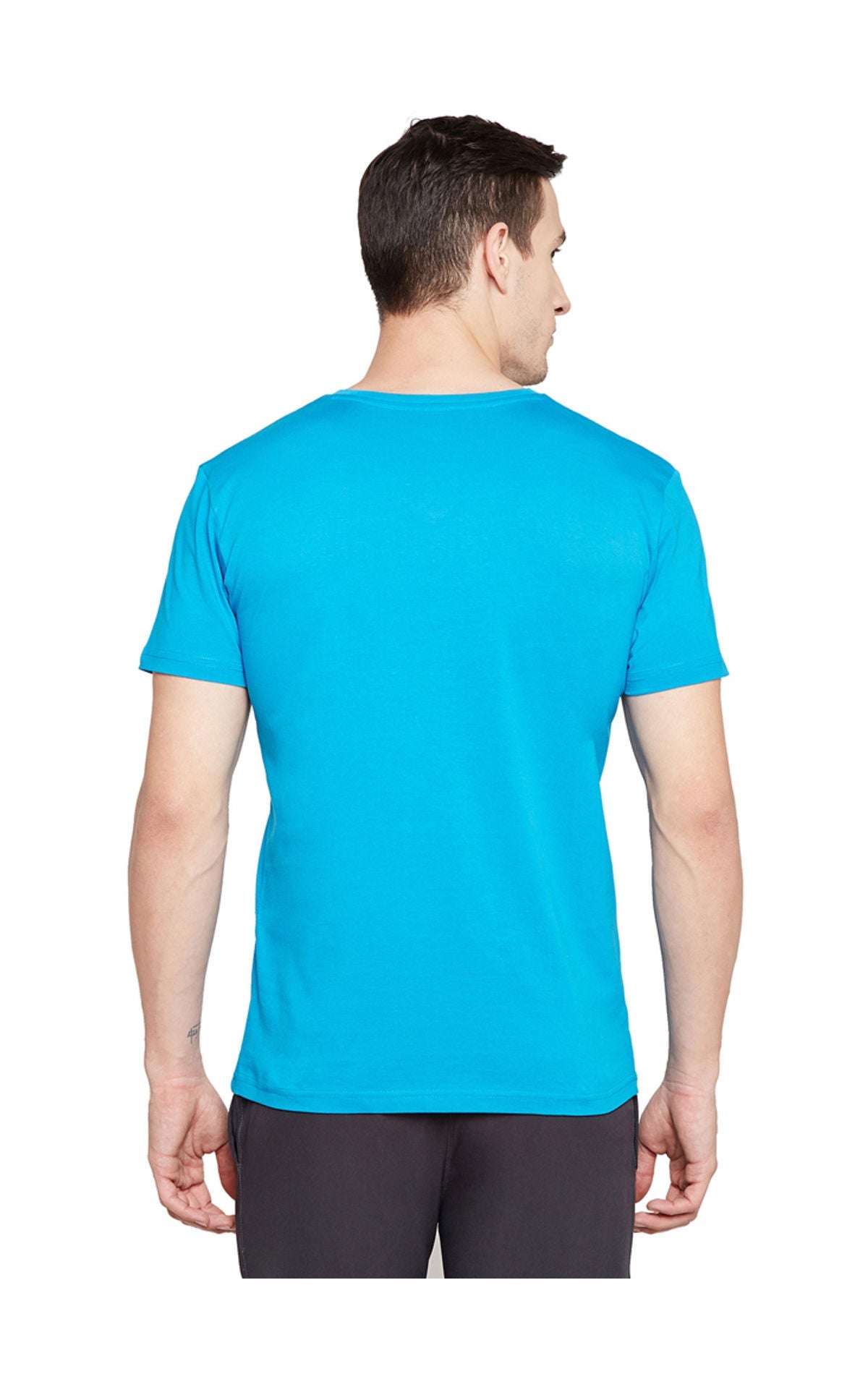 Bodyactive Men Teal Cotton V-Neck T-Shirt-TS13-TEAL