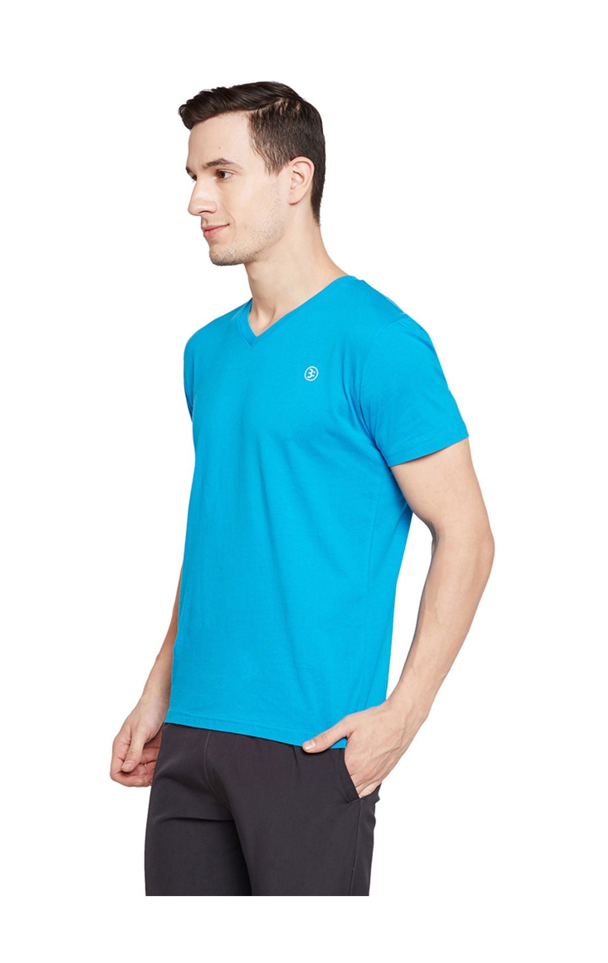 Bodyactive Men Teal Cotton V-Neck T-Shirt-TS13-TEAL