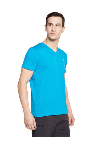 Bodyactive Men Teal Cotton V-Neck T-Shirt-TS13-TEAL