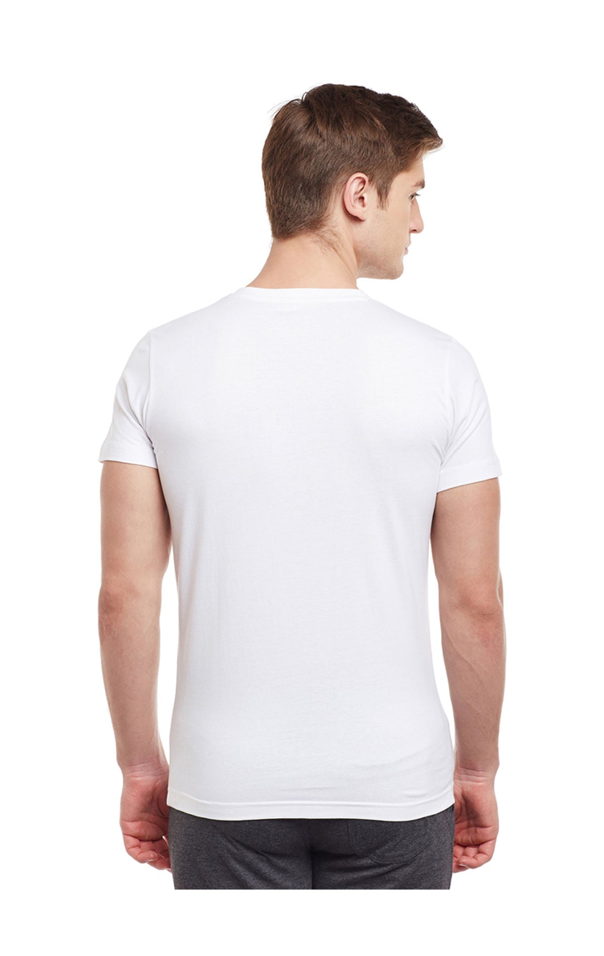 Bodyactive Men White Cotton V-Neck T-Shirt-TS13-WHT