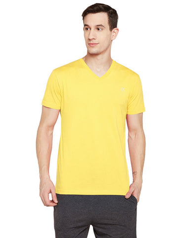 Bodyactive Men Yellow Cotton V-Neck T-Shirt-TS13-YELLOW