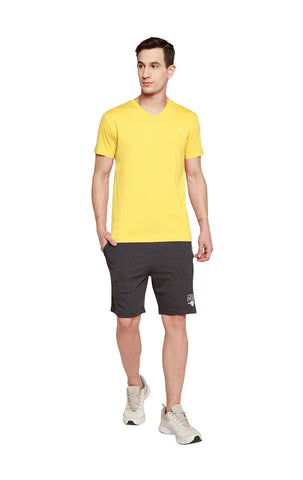 Bodyactive Men Yellow Cotton V-Neck T-Shirt-TS13-YELLOW