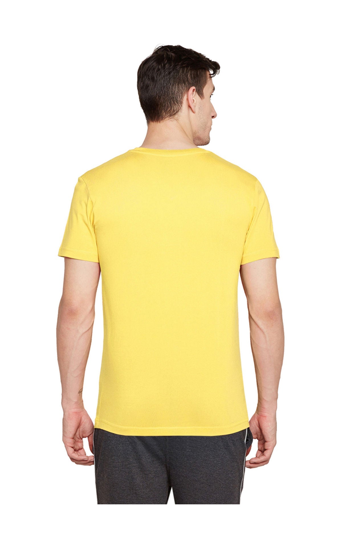 Bodyactive Men Yellow Cotton V-Neck T-Shirt-TS13-YELLOW