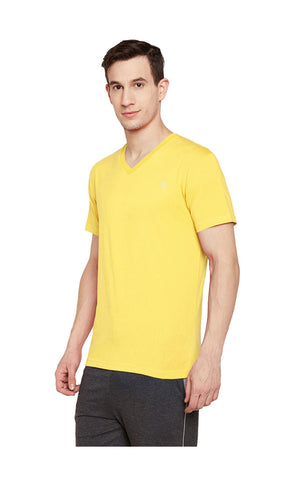 Bodyactive Men Yellow Cotton V-Neck T-Shirt-TS13-YELLOW