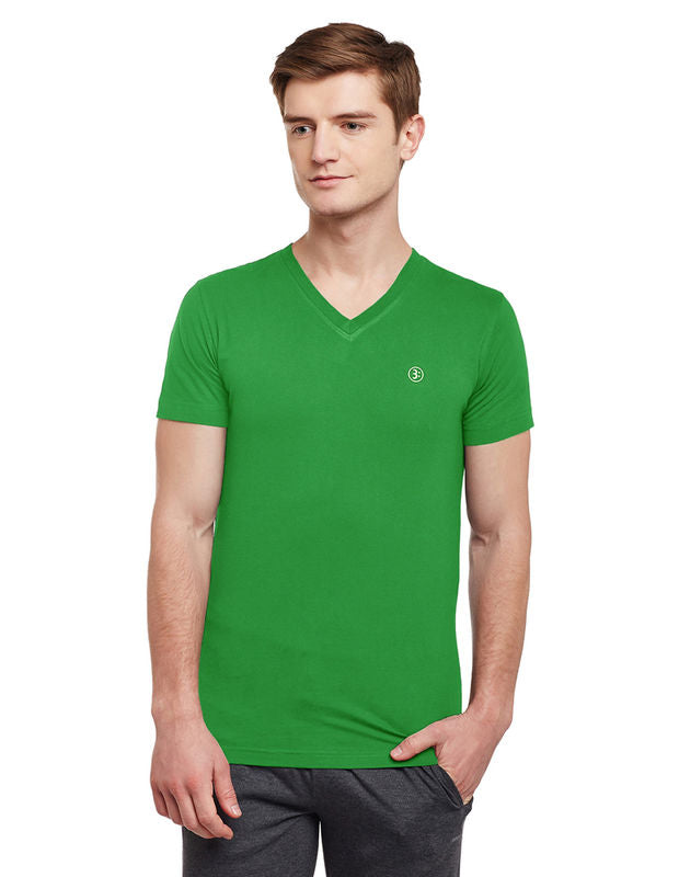 Bodyactive Men Cotton V-Neck T-Shirt-TS13-LTGRN