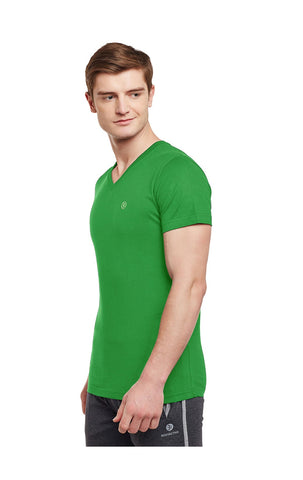 Bodyactive Men Cotton V-Neck T-Shirt-TS13-LTGRN