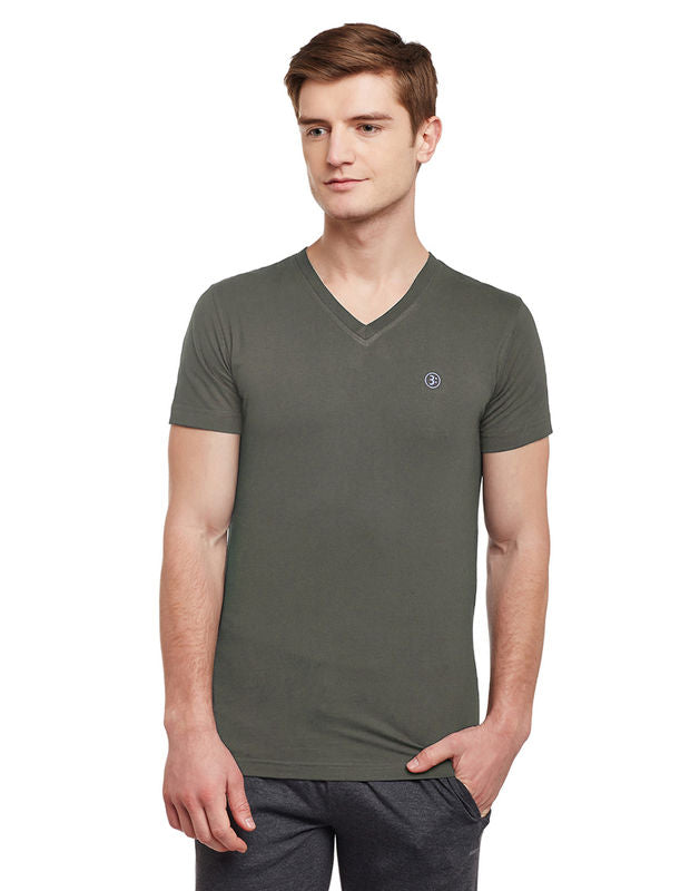 Bodyactive Men Cotton V-Neck T-Shirt-TS13-OLV