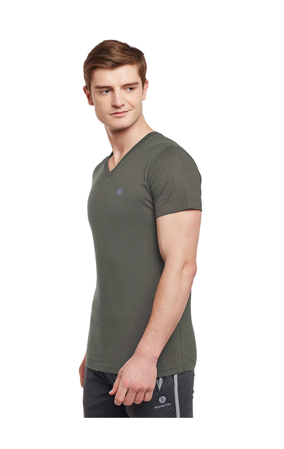 Bodyactive Men Cotton V-Neck T-Shirt-TS13-OLV