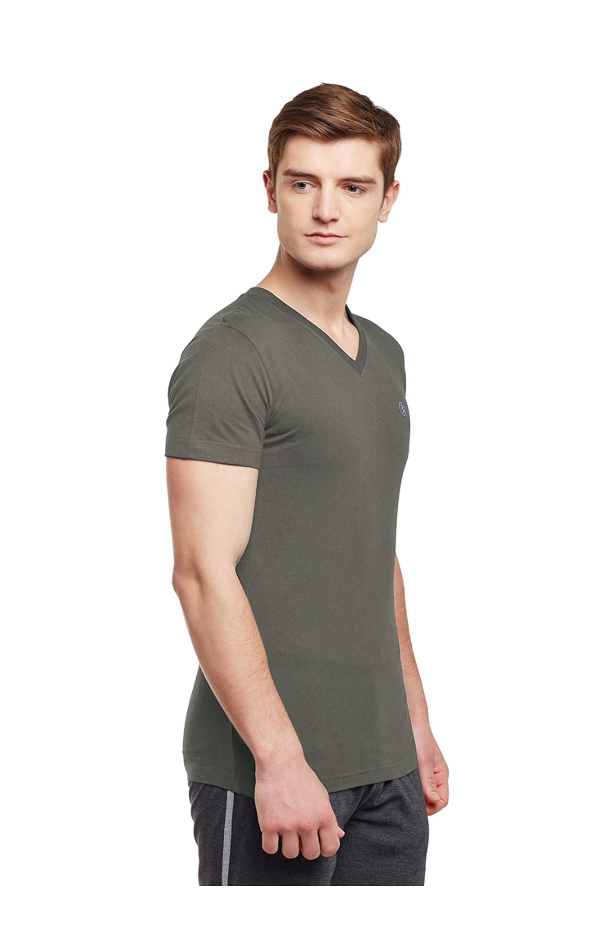 Bodyactive Men Cotton V-Neck T-Shirt-TS13-OLV