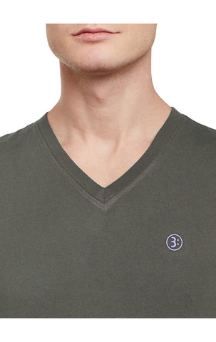 Bodyactive Men Cotton V-Neck T-Shirt-TS13-OLV