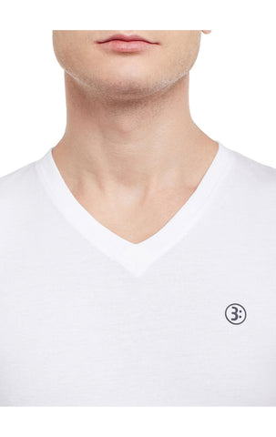 Bodyactive Men White Cotton V-Neck T-Shirt-TS13-WHT