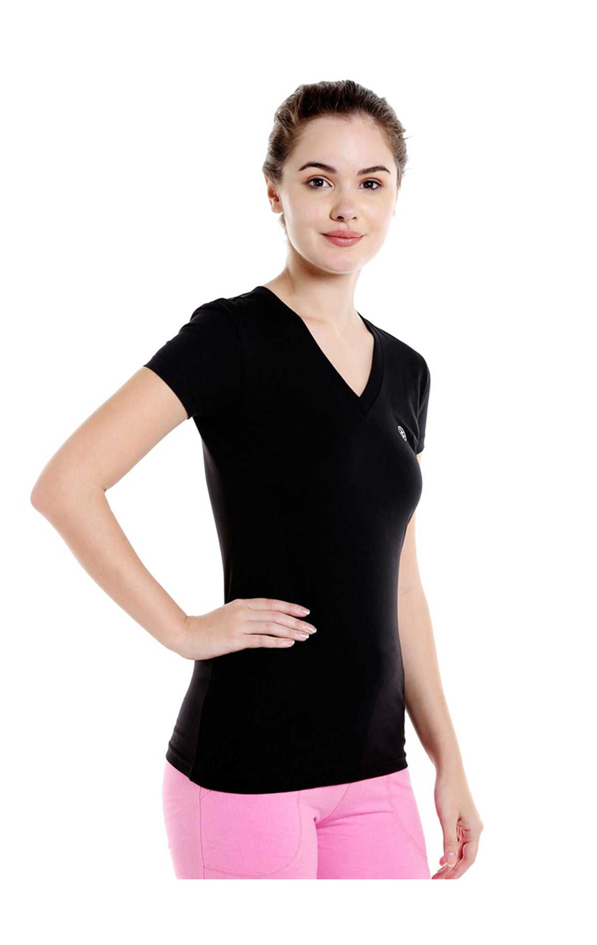 Bodyactive Women Black V Neck Tee-TS14-BLK