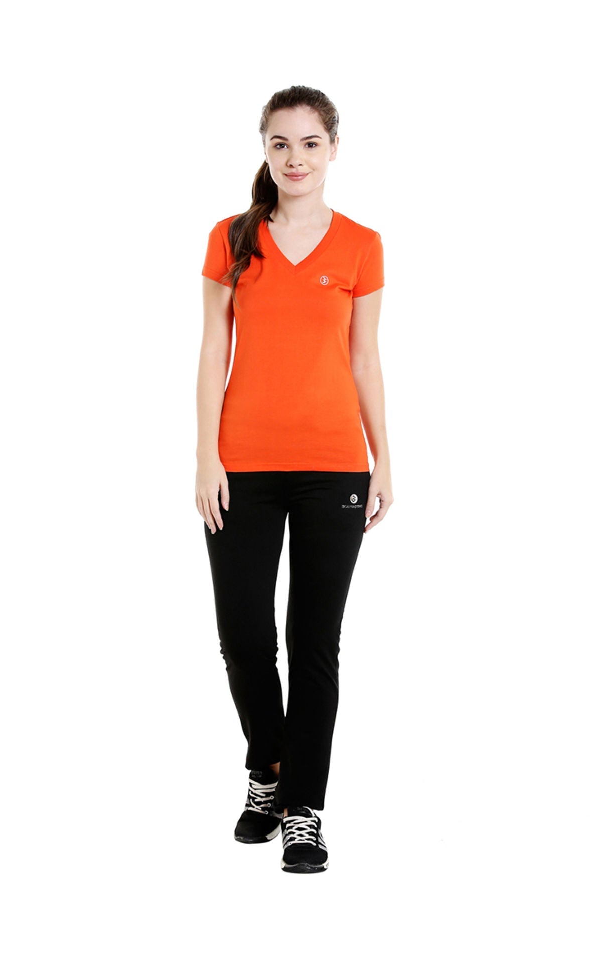 Bodyactive Women DP Orange V Neck Tee-TS14-DPORG