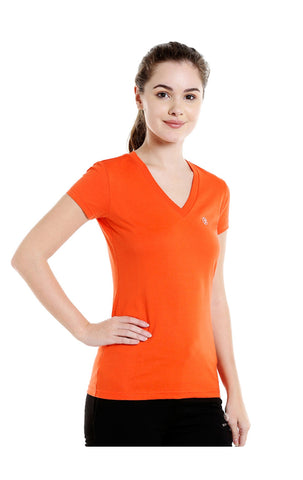 Bodyactive Women DP Orange V Neck Tee-TS14-DPORG