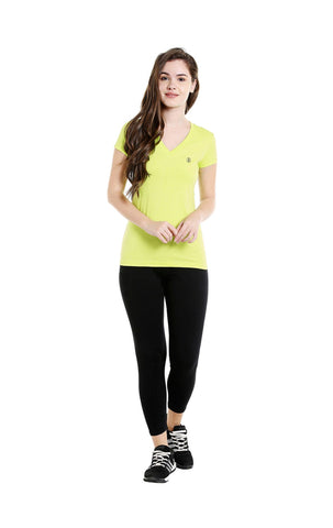 Bodyactive Women Electric Green V Neck Tee-TS14-EGRN