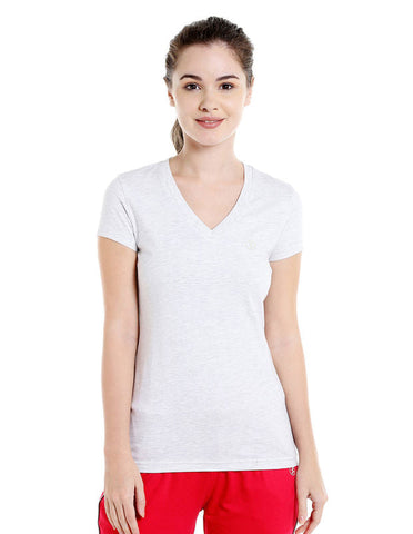 Bodyactive Women Heather Grey V Neck Tee-TS14-HTGREY