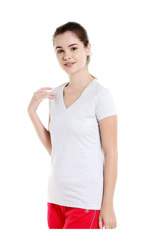 Bodyactive Women Heather Grey V Neck Tee-TS14-HTGREY