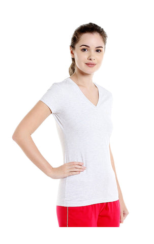 Bodyactive Women Heather Grey V Neck Tee-TS14-HTGREY