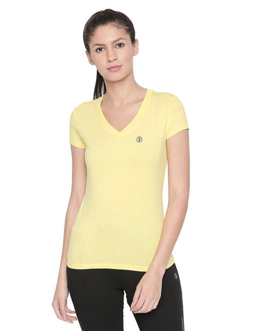 Bodyactive Women Lime Yellow V Neck Tee-TS14-LMYEL