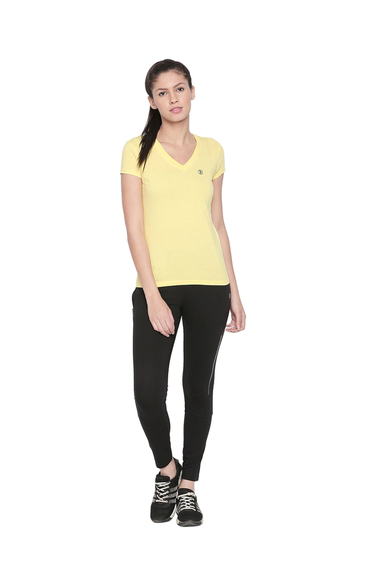 Bodyactive Women Lime Yellow V Neck Tee-TS14-LMYEL