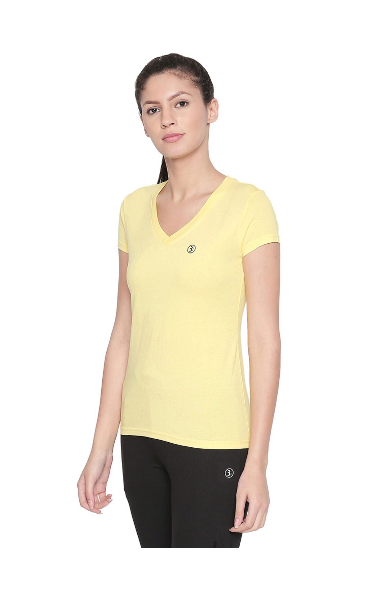 Bodyactive Women Lime Yellow V Neck Tee-TS14-LMYEL