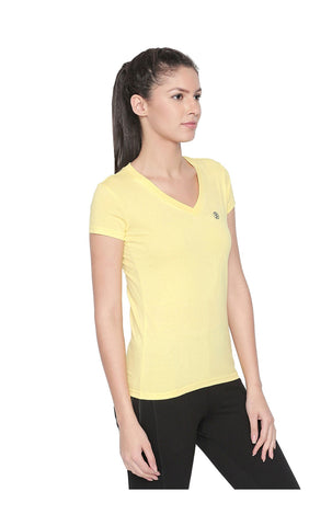 Bodyactive Women Lime Yellow V Neck Tee-TS14-LMYEL