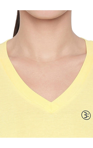 Bodyactive Women Lime Yellow V Neck Tee-TS14-LMYEL