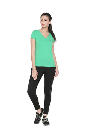 Bodyactive Women V Neck Tee-TS14-LTGRN