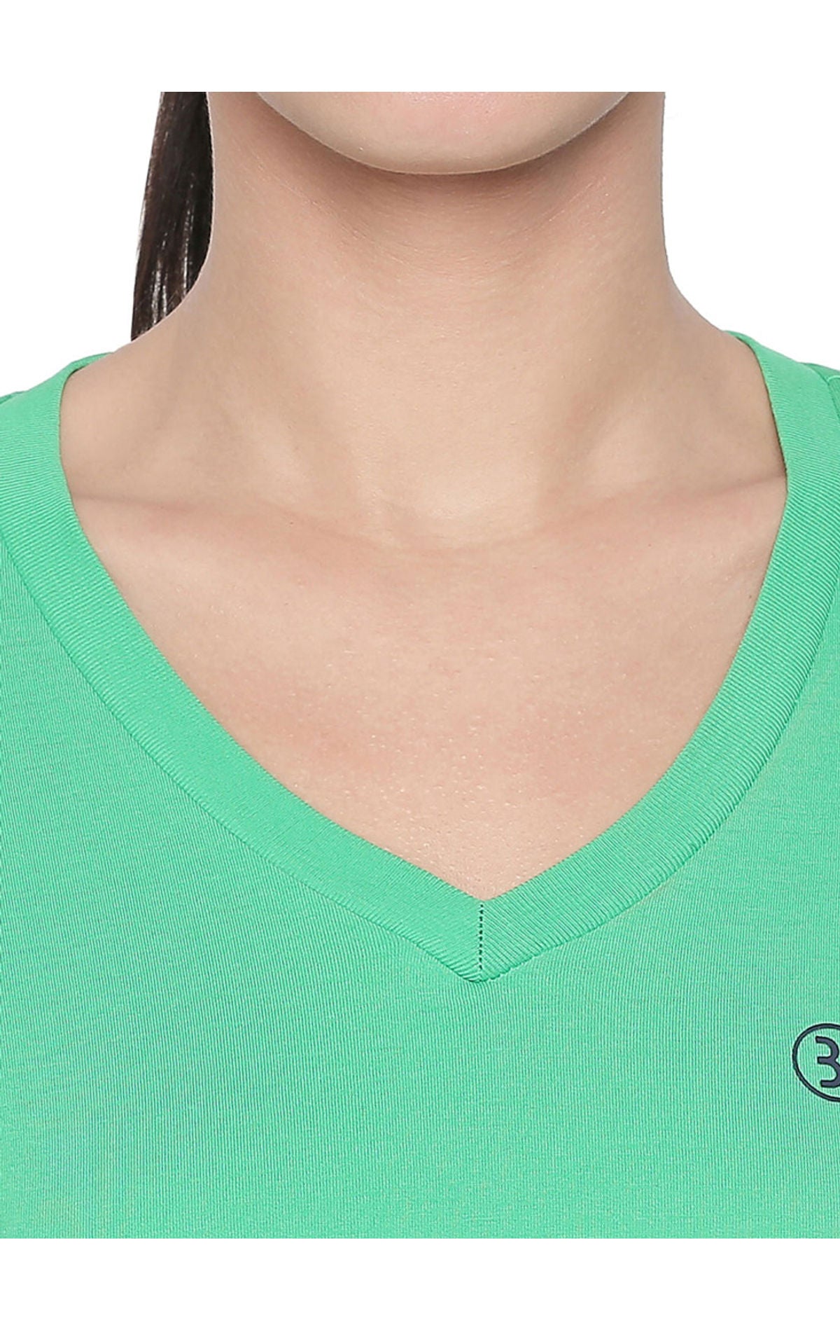 Bodyactive Women V Neck Tee-TS14-LTGRN