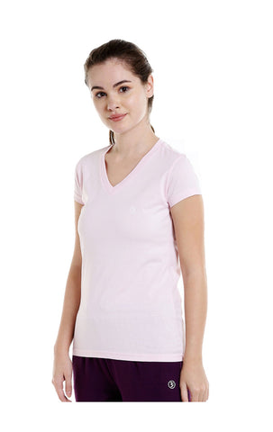 Bodyactive Women Light Pink V Neck Tee-TS14-LTPI