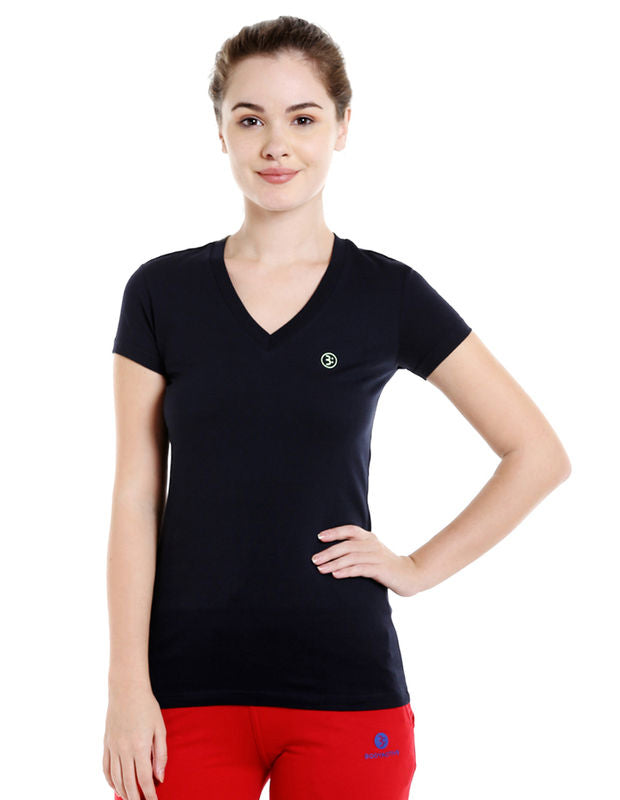 Bodyactive Women Navy V Neck Tee-TS14-NVY