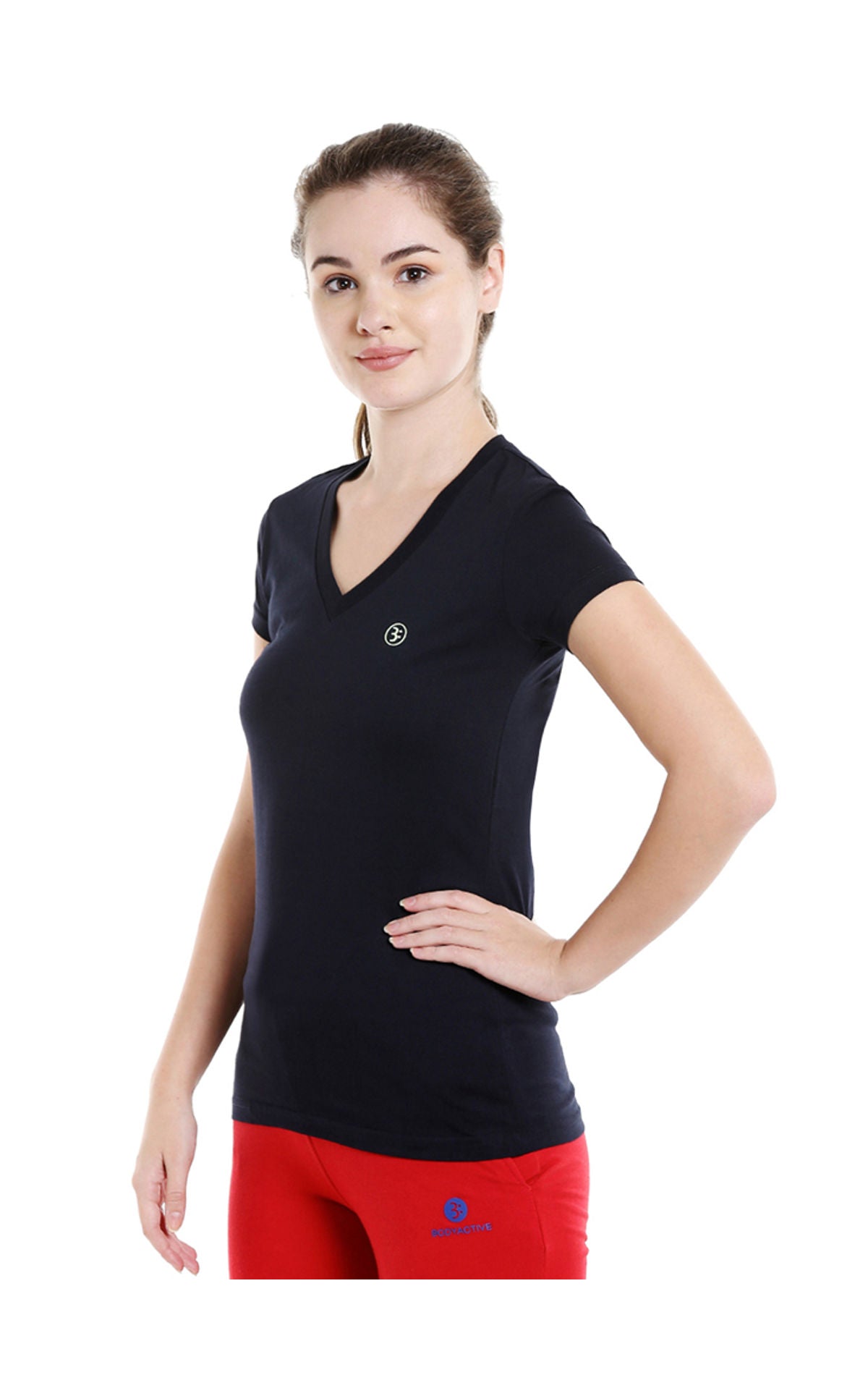 Bodyactive Women Navy V Neck Tee-TS14-NVY