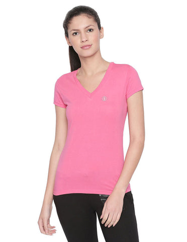 Bodyactive Women V Neck Tee-TS14-PIBL