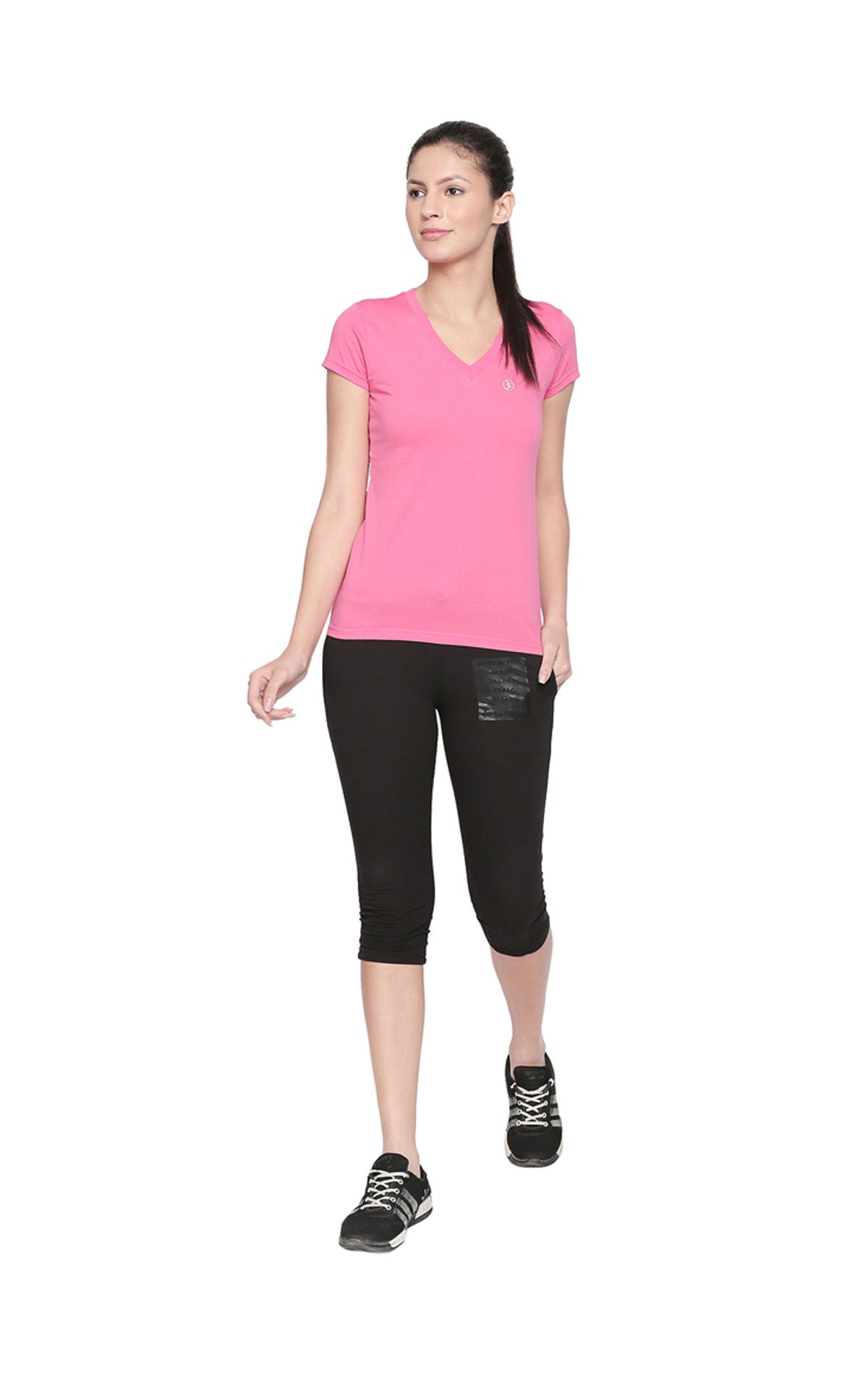 Bodyactive Women V Neck Tee-TS14-PIBL