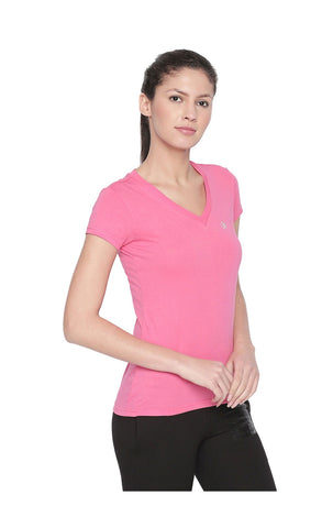 Bodyactive Women V Neck Tee-TS14-PIBL