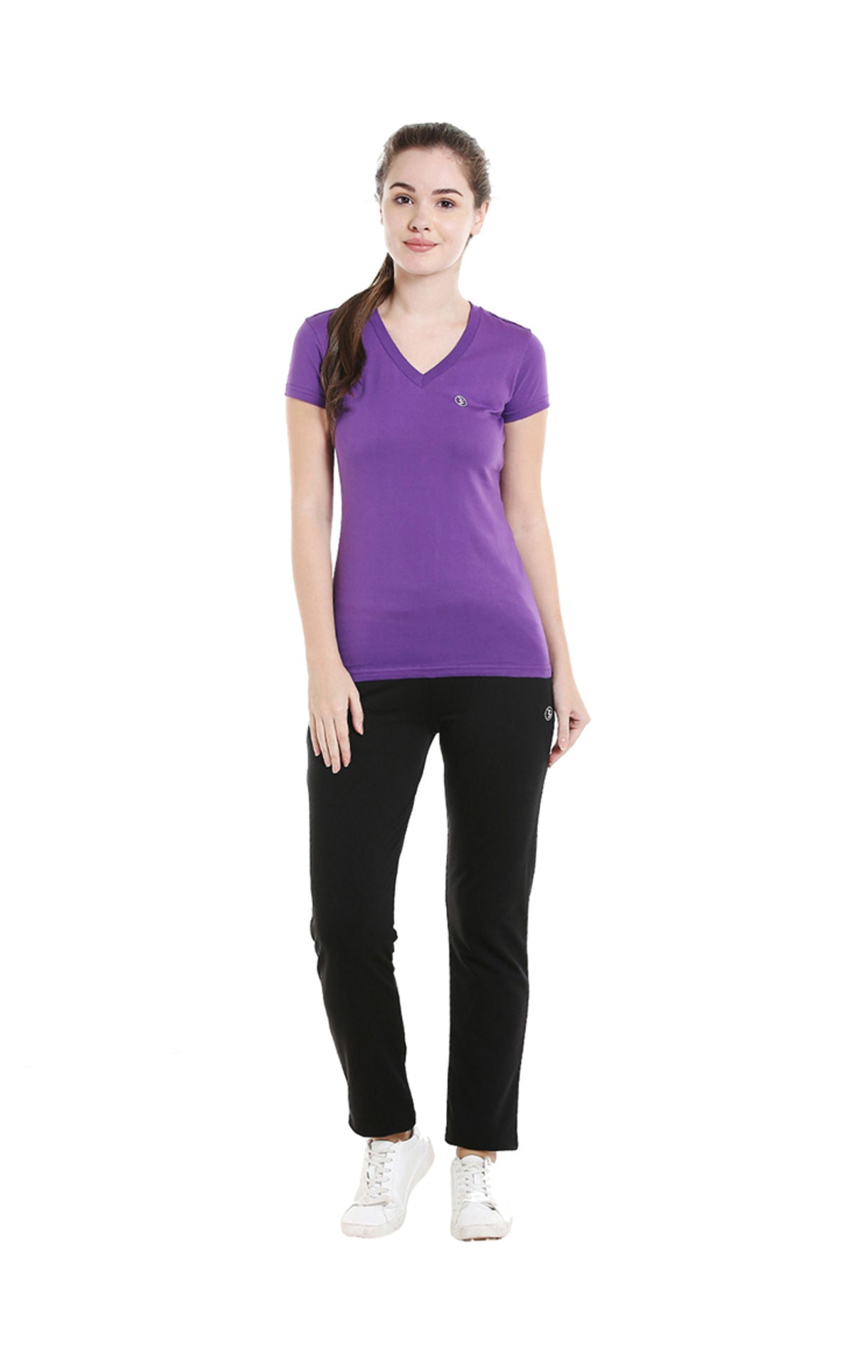 Bodyactive Women Purple V Neck Tee-TS14-PUR